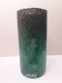Vase en verre Strathearn vintage des années 1960 avec inclusions de cuivre et marque de saumon sautant sur pontil