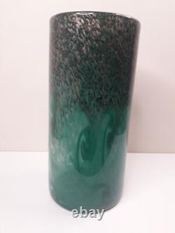 Vase en verre Strathearn vintage des années 1960 avec inclusions de cuivre et marque de saumon sautant sur pontil