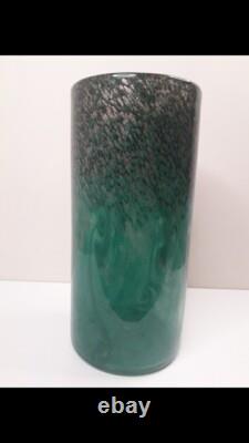 Vase en verre Strathearn vintage des années 1960 avec inclusions de cuivre et marque de saumon sautant sur pontil