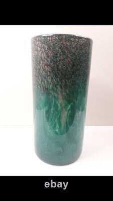 Vase en verre Strathearn vintage des années 1960 avec inclusions de cuivre et marque de saumon sautant sur pontil