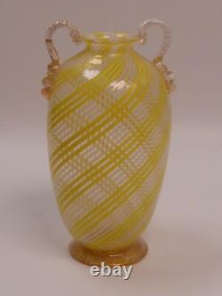 Vase en verre Toso Brothers Murano décor fil jaune-blanc 1960/70 art en verre Italie
