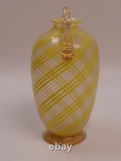 Vase en verre Toso Brothers Murano décor fil jaune-blanc 1960/70 art en verre Italie