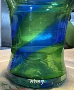 Vase en verre à spirales vertes et bleues de la gamme Rainbow de Stevens et Williams, années 1930