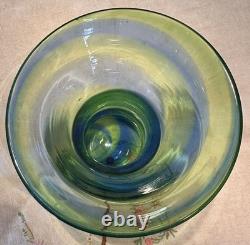 Vase en verre à spirales vertes et bleues de la gamme Rainbow de Stevens et Williams, années 1930