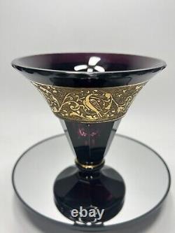 Vase en verre améthyste pour oiseaux en oroplastique tchèque bohémien Art Déco des années 1920