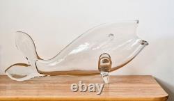 Vase en verre art Blenko 971L 21 pouces en verre clair, poisson baleine emblématique des années 1950