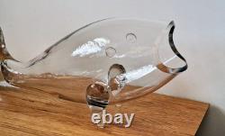Vase en verre art Blenko 971L 21 pouces en verre clair, poisson baleine emblématique des années 1950