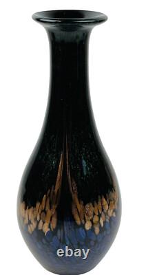 Vase en verre art Favrile Aventurine par Dale Tiffany Mardi Gras 14 pouces parsemé de cuivre