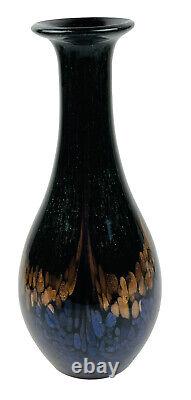 Vase en verre art Favrile Aventurine par Dale Tiffany Mardi Gras 14 pouces parsemé de cuivre