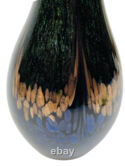 Vase en verre art Favrile Aventurine par Dale Tiffany Mardi Gras 14 pouces parsemé de cuivre