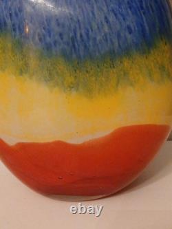 Vase en verre art à rayures arc-en-ciel italiennes rouge, jaune et bleu en verre épais