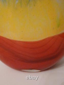 Vase en verre art à rayures arc-en-ciel italiennes rouge, jaune et bleu en verre épais