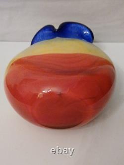 Vase en verre art à rayures arc-en-ciel italiennes rouge, jaune et bleu en verre épais