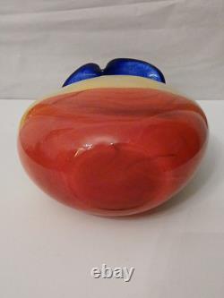 Vase en verre art à rayures arc-en-ciel italiennes rouge, jaune et bleu en verre épais