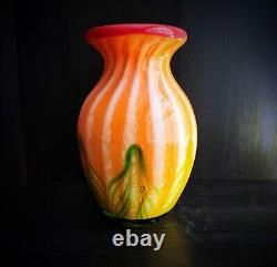 Vase en verre art déco audacieux fait main, objet de collection, 10 pouces de hauteur, pièce maîtresse