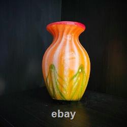 Vase en verre art déco audacieux fait main, objet de collection, 10 pouces de hauteur, pièce maîtresse