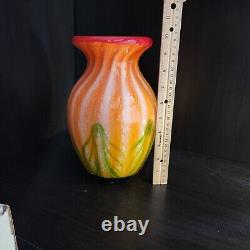 Vase en verre art déco audacieux fait main, objet de collection, 10 pouces de hauteur, pièce maîtresse