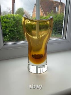 Vase en verre art sommerso Topaze Harrachov vintage tchèque par Milan Metelak vers 1960