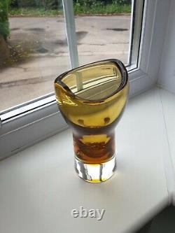 Vase en verre art sommerso Topaze Harrachov vintage tchèque par Milan Metelak vers 1960