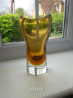 Vase en verre art sommerso Topaze Harrachov vintage tchèque par Milan Metelak vers 1960