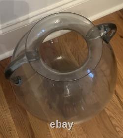 Vase en verre art soufflé vintage à deux poignées en verre bleu 14,5 pouces