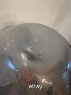 Vase en verre art soufflé vintage à deux poignées en verre bleu 14,5 pouces