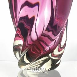 Vase en verre art tordu vintage de Chribska en République tchèque par Josef Hospodka vers 1970 rose 8