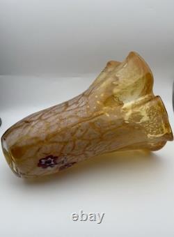 Vase en verre art vintage Murano ambre 11 pouces soufflé à la main avec bords ondulés Millefiori italien