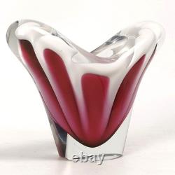 Vase en verre artistique Flygsfors Coquille rose et blanc signé et daté 1956 Suède rare