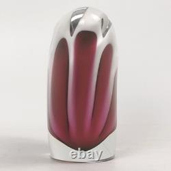 Vase en verre artistique Flygsfors Coquille rose et blanc signé et daté 1956 Suède rare