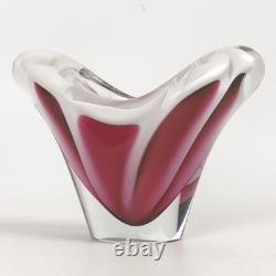 Vase en verre artistique Flygsfors Coquille rose et blanc signé et daté 1956 Suède rare