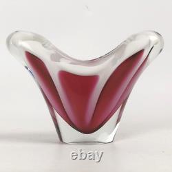 Vase en verre artistique Flygsfors Coquille rose et blanc signé et daté 1956 Suède rare