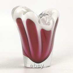 Vase en verre artistique Flygsfors Coquille rose et blanc signé et daté 1956 Suède rare