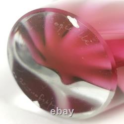 Vase en verre artistique Flygsfors Coquille rose et blanc signé et daté 1956 Suède rare