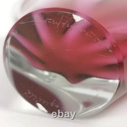 Vase en verre artistique Flygsfors Coquille rose et blanc signé et daté 1956 Suède rare