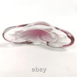 Vase en verre artistique Flygsfors Coquille rose et blanc signé et daté 1956 Suède rare