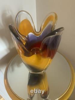 Vase en verre artistique Hineri Iwatsu japonais vintage des années 1960 8,5 pouces