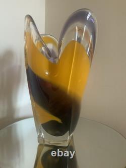 Vase en verre artistique Hineri Iwatsu japonais vintage des années 1960 8,5 pouces