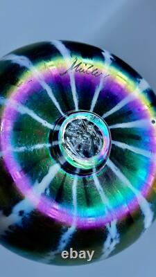 Vase en verre artistique Igor Muller soufflé à la main irisé Art Nouveau tchèque