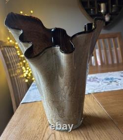 Vase en verre artistique Jozefina Krosno XL soufflé à la main en marbré craquelé 13 Hankerchief VGC