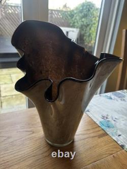 Vase en verre artistique Jozefina Krosno XL soufflé à la main en marbré craquelé 13 Hankerchief VGC