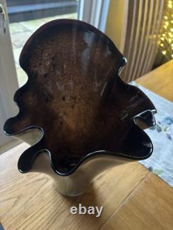 Vase en verre artistique Jozefina Krosno XL soufflé à la main en marbré craquelé 13 Hankerchief VGC