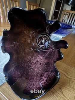 Vase en verre artistique Jozefina Krosno XL soufflé à la main en marbré craquelé 13 Hankerchief VGC