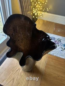 Vase en verre artistique Jozefina Krosno XL soufflé à la main en marbré craquelé 13 Hankerchief VGC