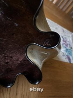 Vase en verre artistique Jozefina Krosno XL soufflé à la main en marbré craquelé 13 Hankerchief VGC