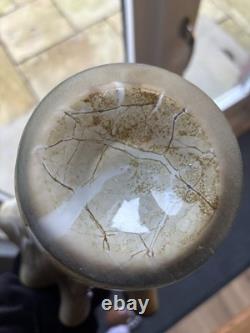 Vase en verre artistique Jozefina Krosno XL soufflé à la main en marbré craquelé 13 Hankerchief VGC