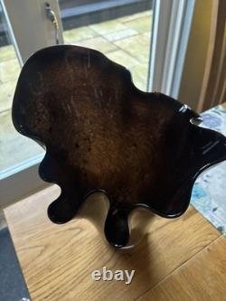 Vase en verre artistique Jozefina Krosno XL soufflé à la main en marbré craquelé 13 Hankerchief VGC