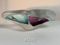 Vase en verre artistique LARGE James R. Wilbat 1995, presse-papier coloré abstrait, 14 pouces