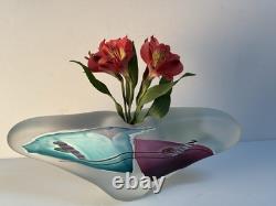 Vase en verre artistique LARGE James R. Wilbat 1995, presse-papier coloré abstrait, 14 pouces