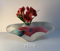 Vase en verre artistique LARGE James R. Wilbat 1995, presse-papier coloré abstrait, 14 pouces